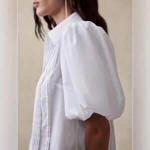 Banana Republic White Puff Sleeve Blouse Pleated Button Front Top Size S
